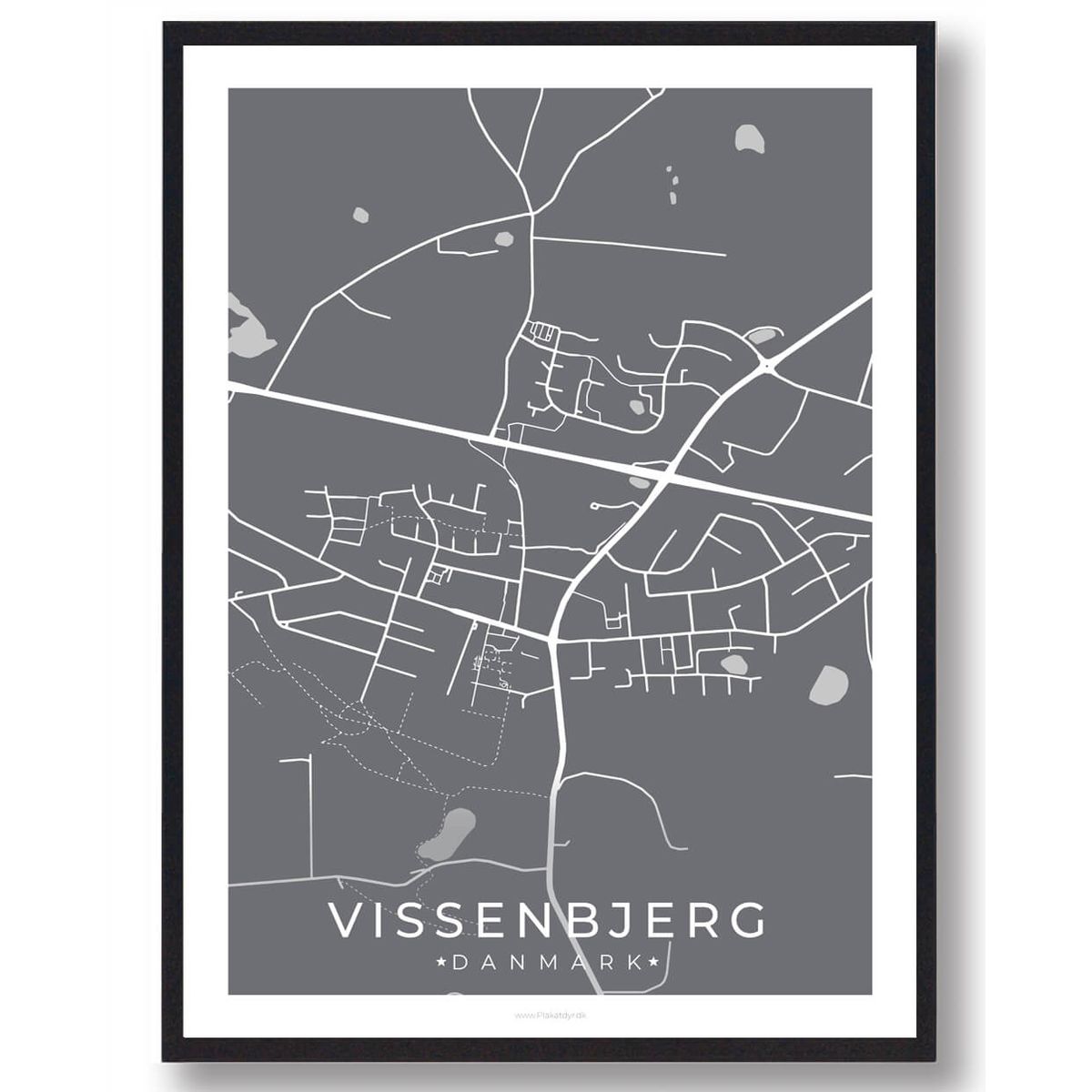 Vissenbjerg by plakat - grå (Størrelse: L - 50x70cm (B2))