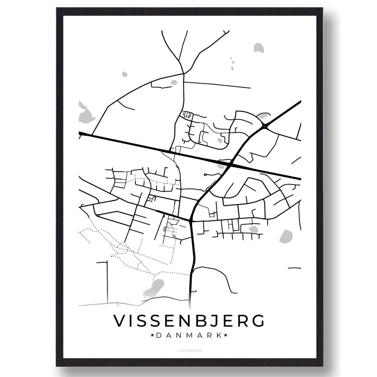 Vissenbjerg by plakat - hvid (Størrelse: L - 50x70cm (B2))