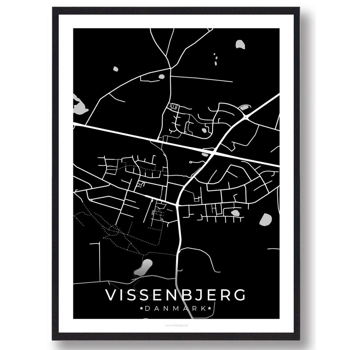 Vissenbjerg by plakat - sort (Størrelse: L - 50x70cm (B2))