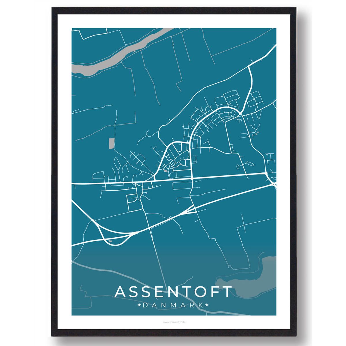 Assentoft by plakat - blå (Størrelse: L - 50x70cm (B2))