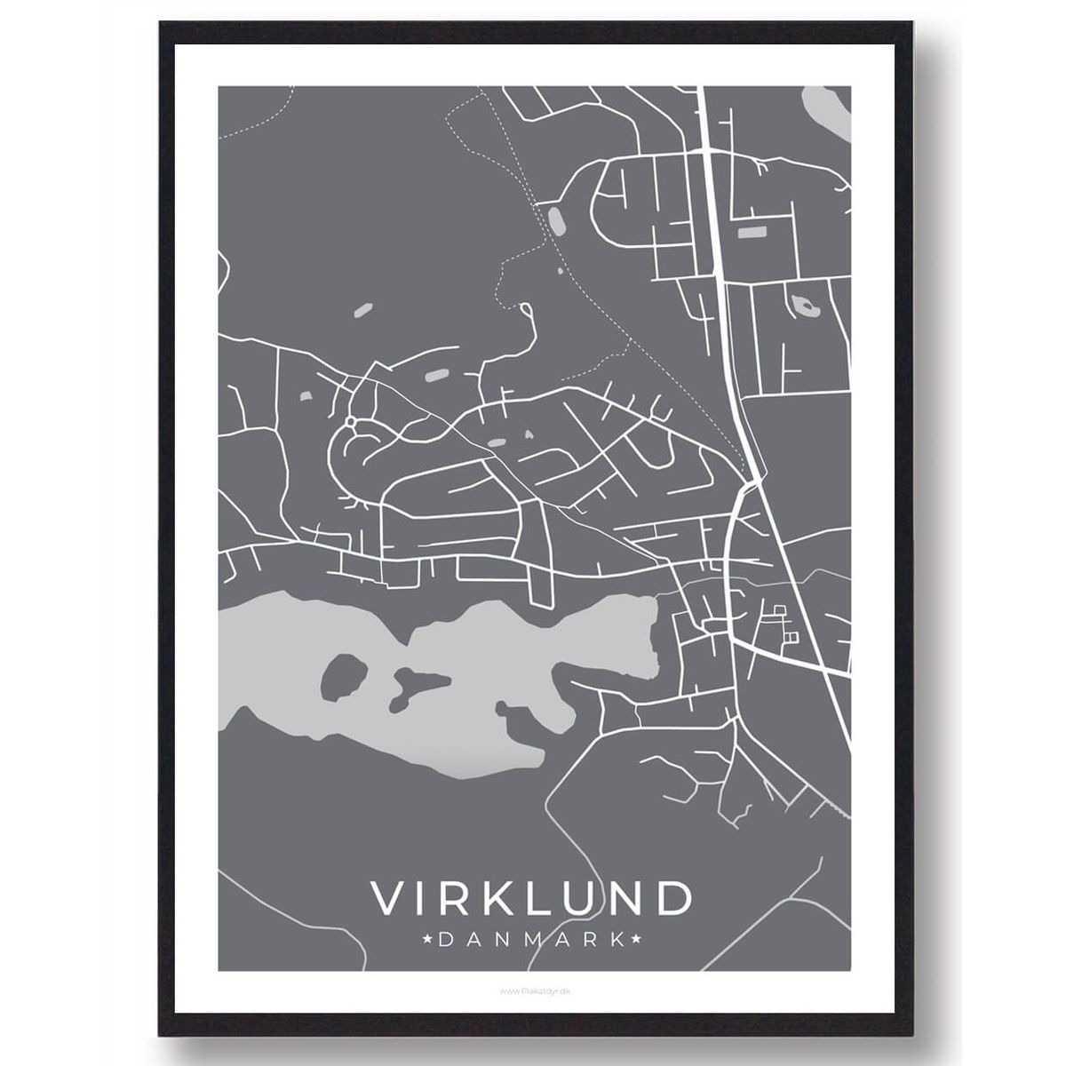 Virklund by plakat - grå (Størrelse: L - 50x70cm (B2))