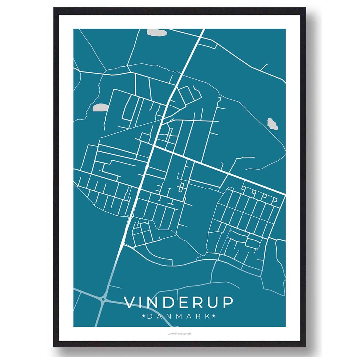 Vinderup by plakat - blå (Størrelse: L - 50x70cm (B2))