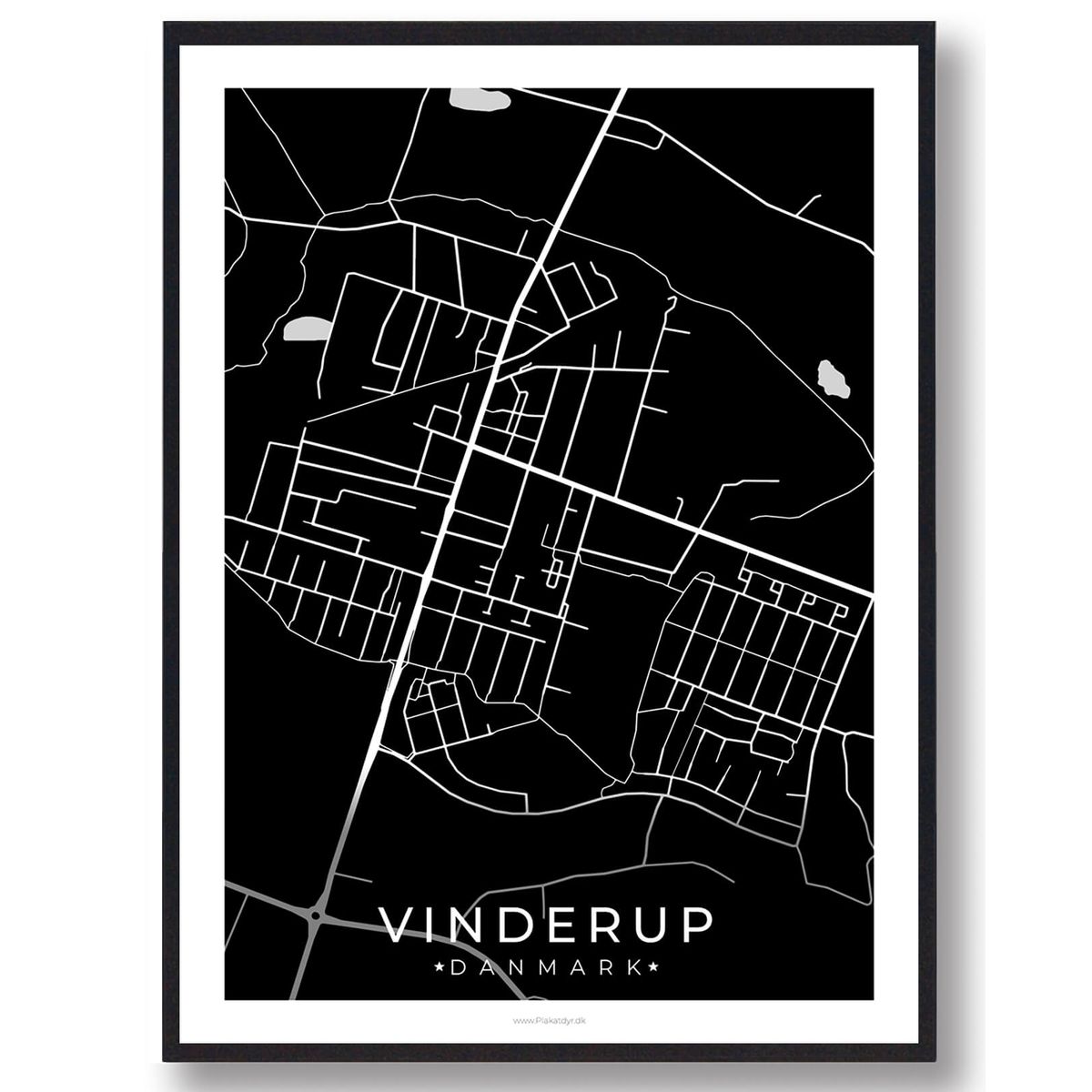 Vinderup by plakat - sort (Størrelse: L - 50x70cm (B2))