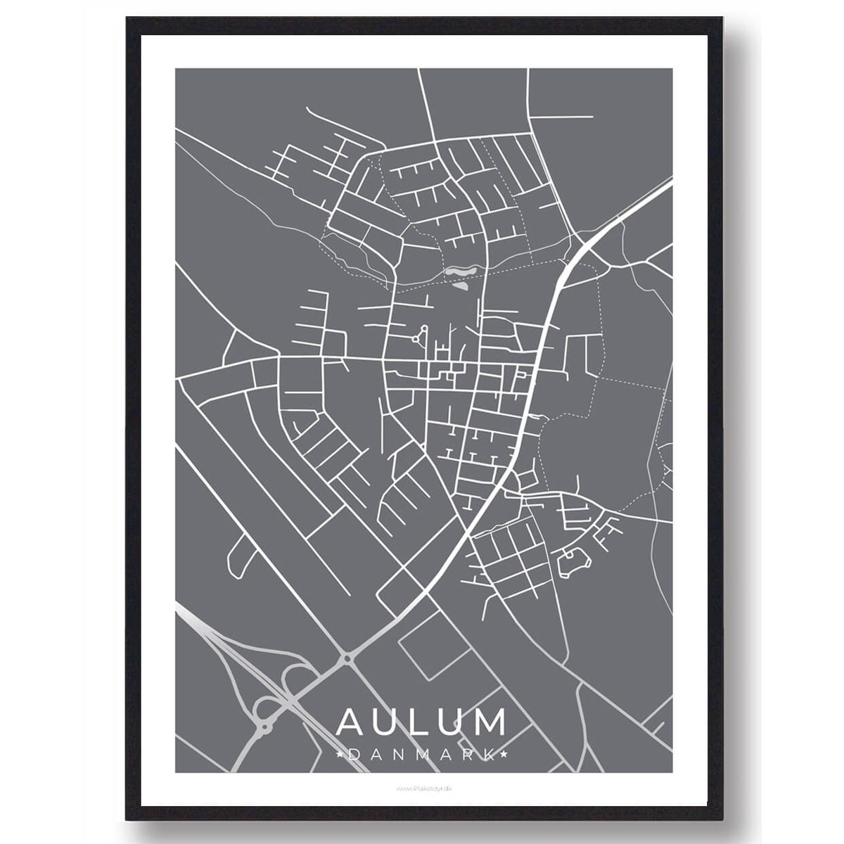 Aulum by plakat - grå (Størrelse: L - 50x70cm (B2))