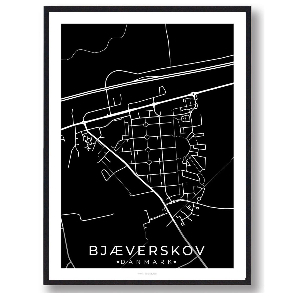 Bjæverskov by plakat - sort (Størrelse: L - 50x70cm (B2))