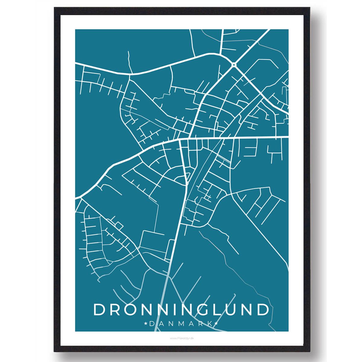 Dronninglund by plakat - blå (Størrelse: L - 50x70cm (B2))