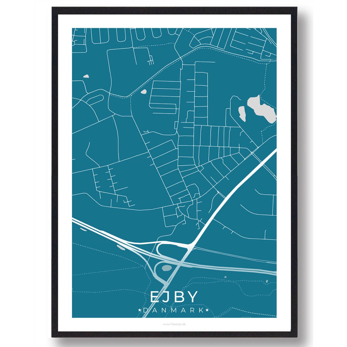 Ejby by plakat - blå (Størrelse: L - 50x70cm (B2))