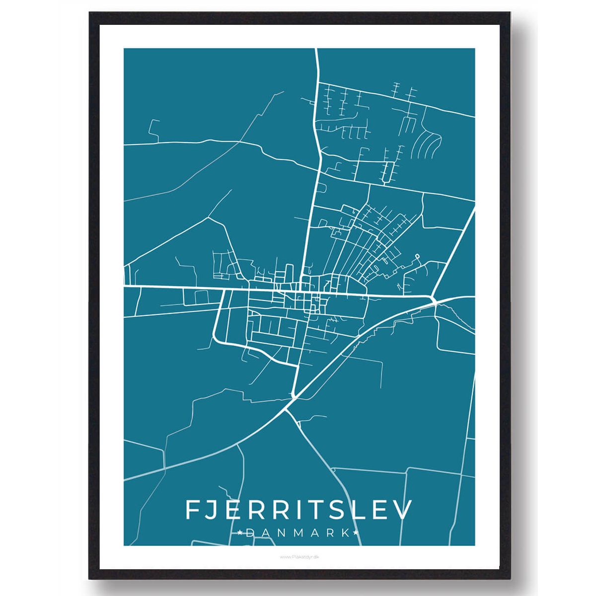 Fjerritslev by plakat - blå (Størrelse: L - 50x70cm (B2))