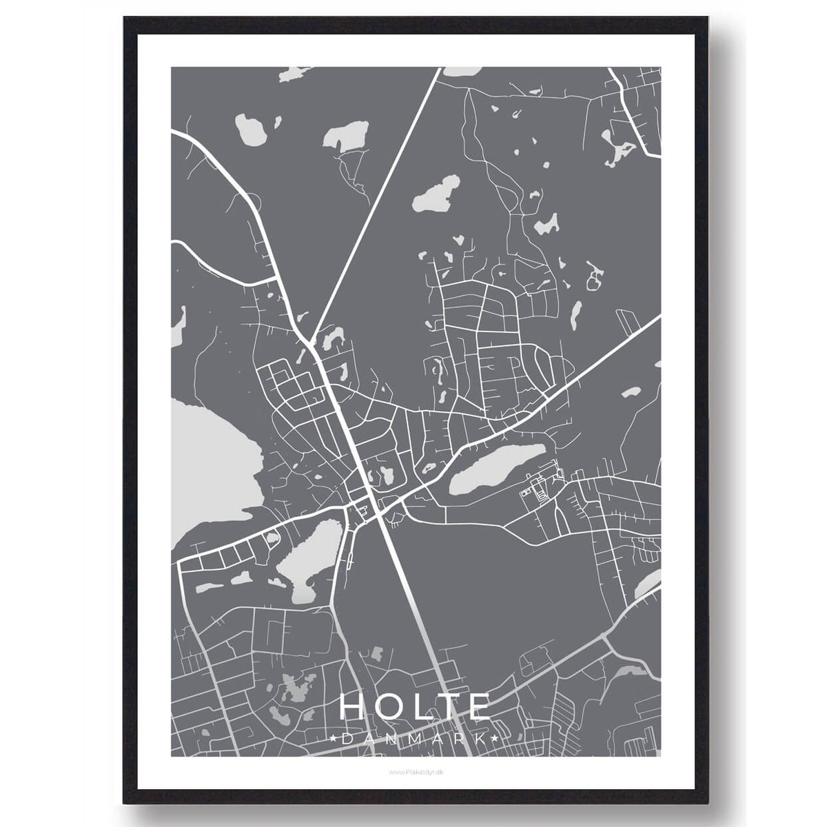 Holte by plakat - grå (Størrelse: L - 50x70cm (B2))