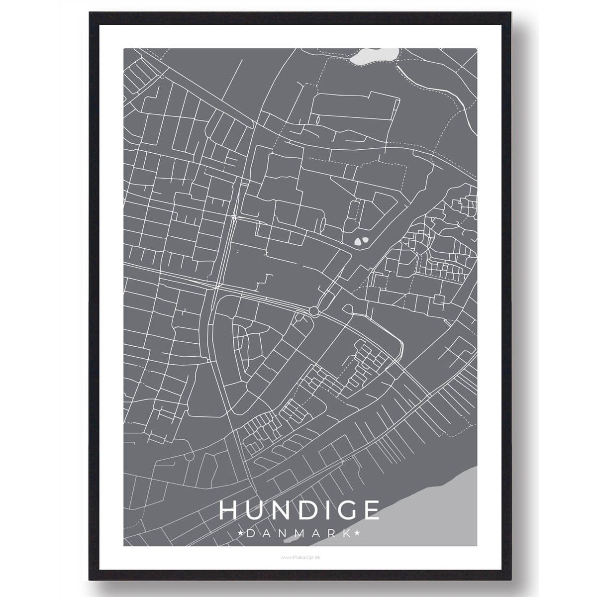 Hundige by plakat - grå (Størrelse: L - 50x70cm (B2))