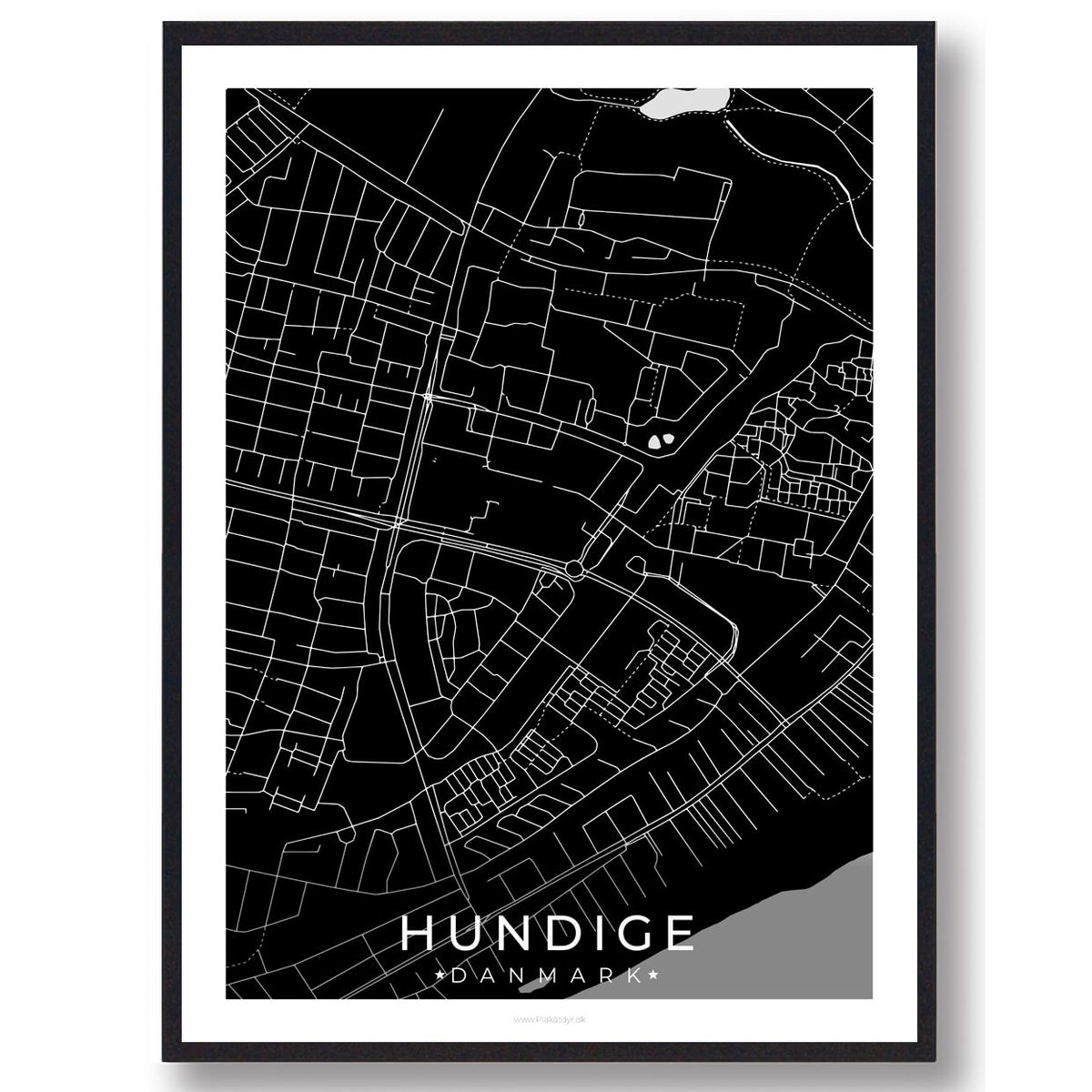 Hundige by plakat - sort (Størrelse: L - 50x70cm (B2))