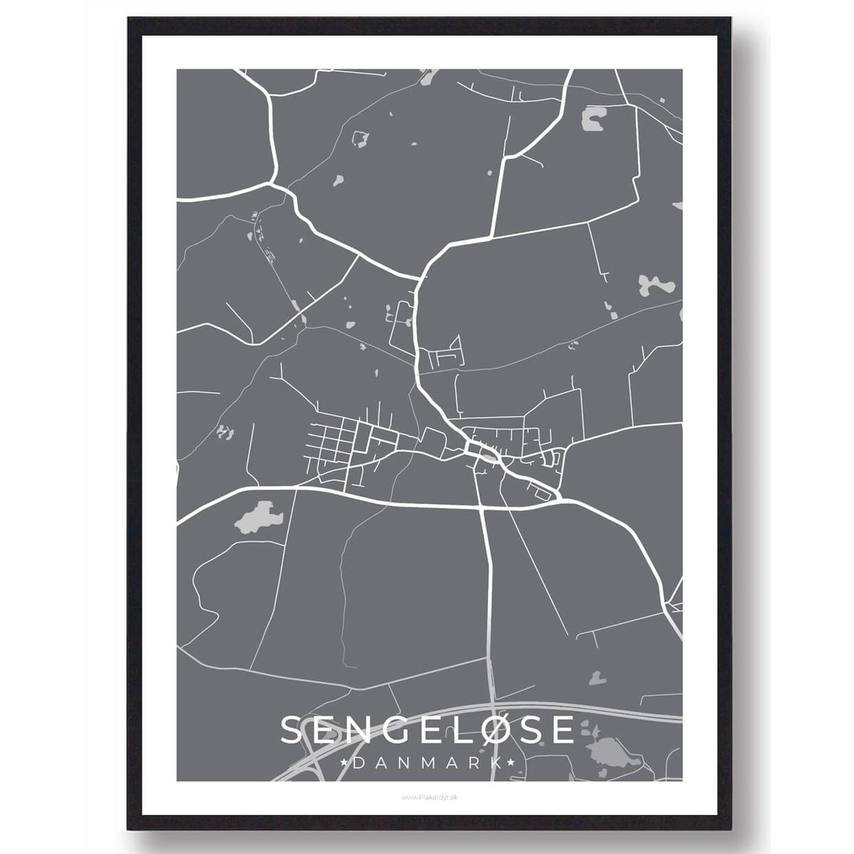 Sengeløse by plakat - grå (Størrelse: L - 50x70cm (B2))