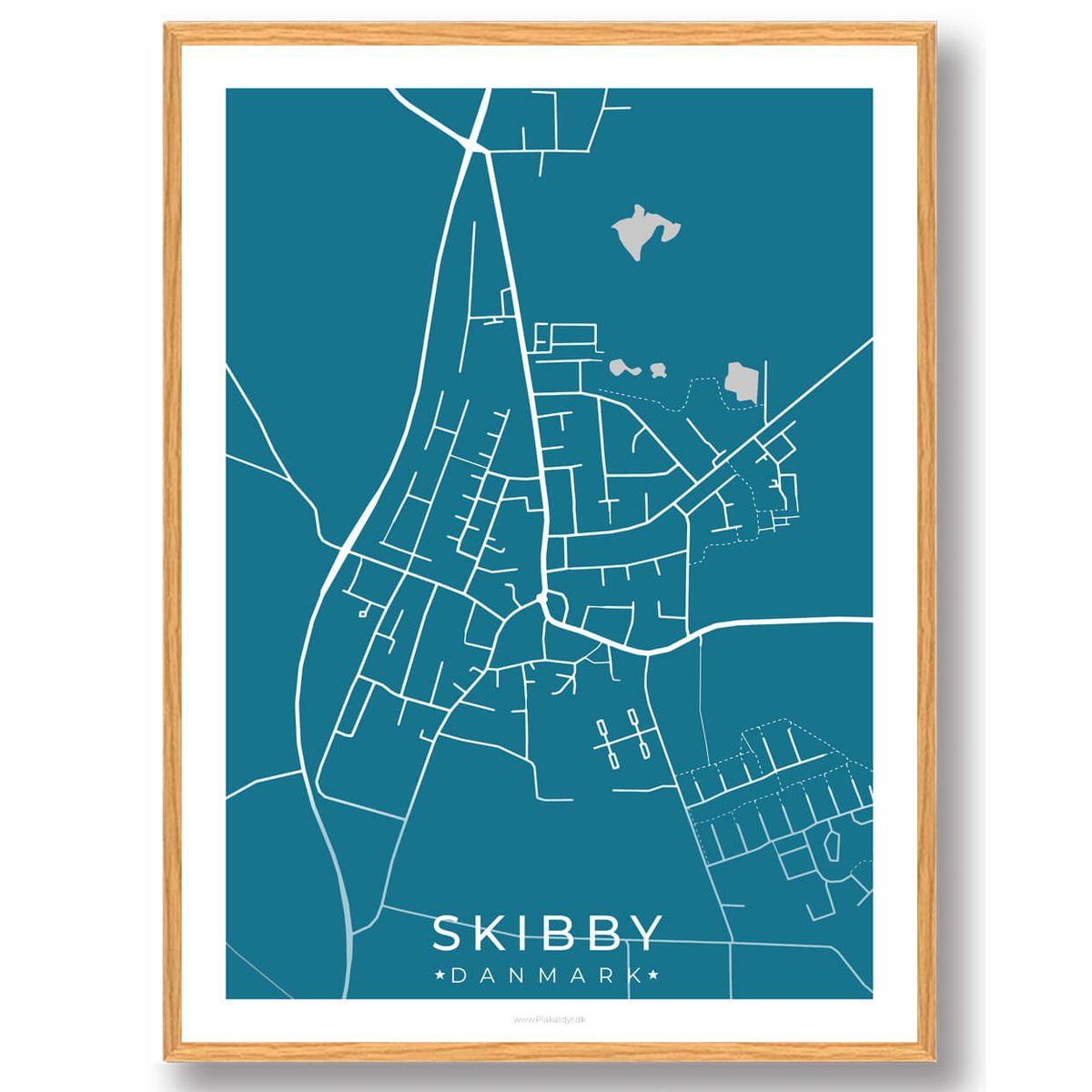 Skibby by plakat - blå (Størrelse: L - 50x70cm (B2))