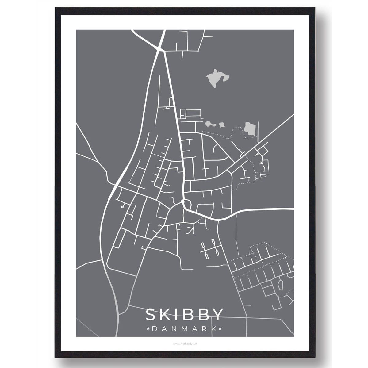 Skibby by plakat - grå (Størrelse: L - 50x70cm (B2))