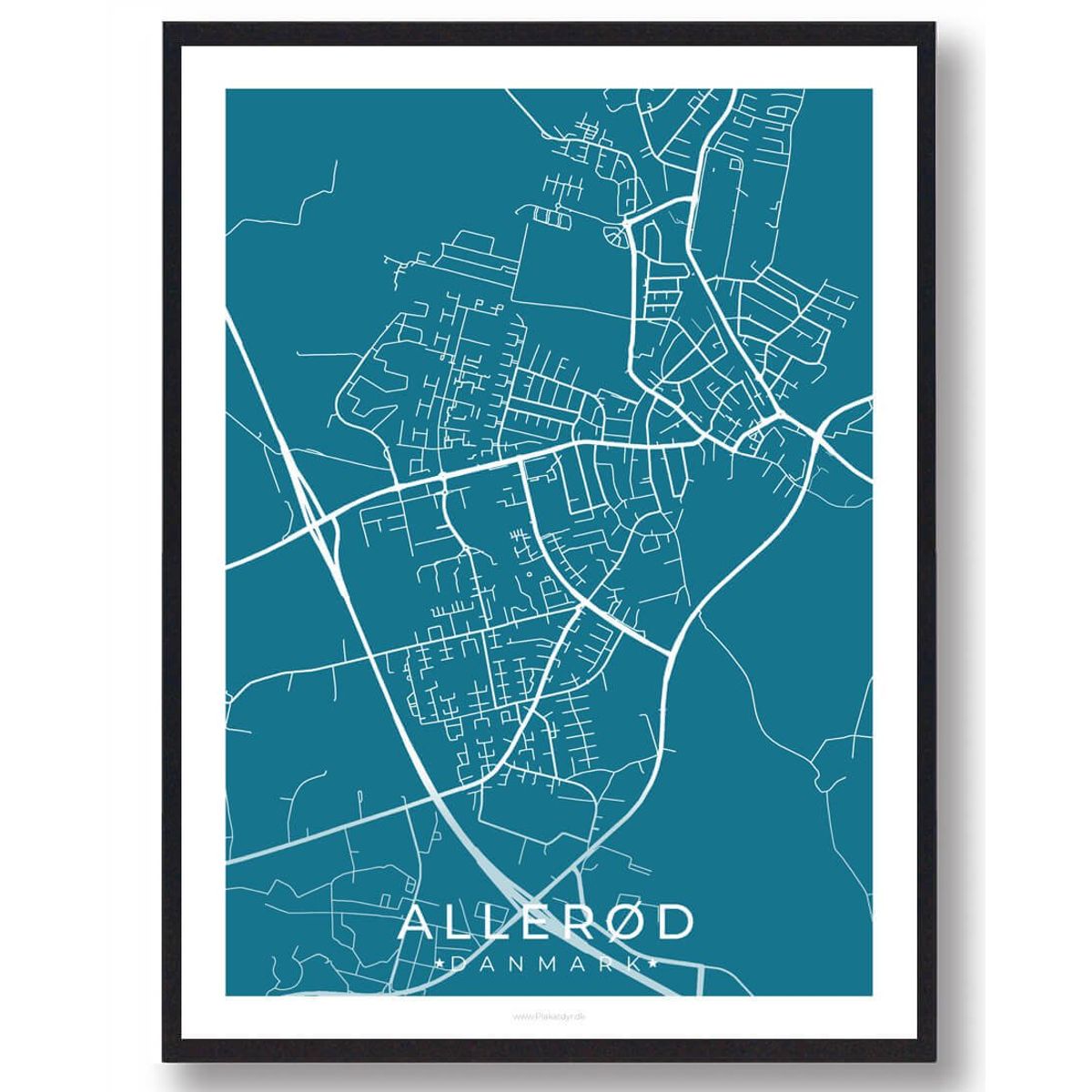 Allerød by plakat - blå (Størrelse: L - 50x70cm (B2))