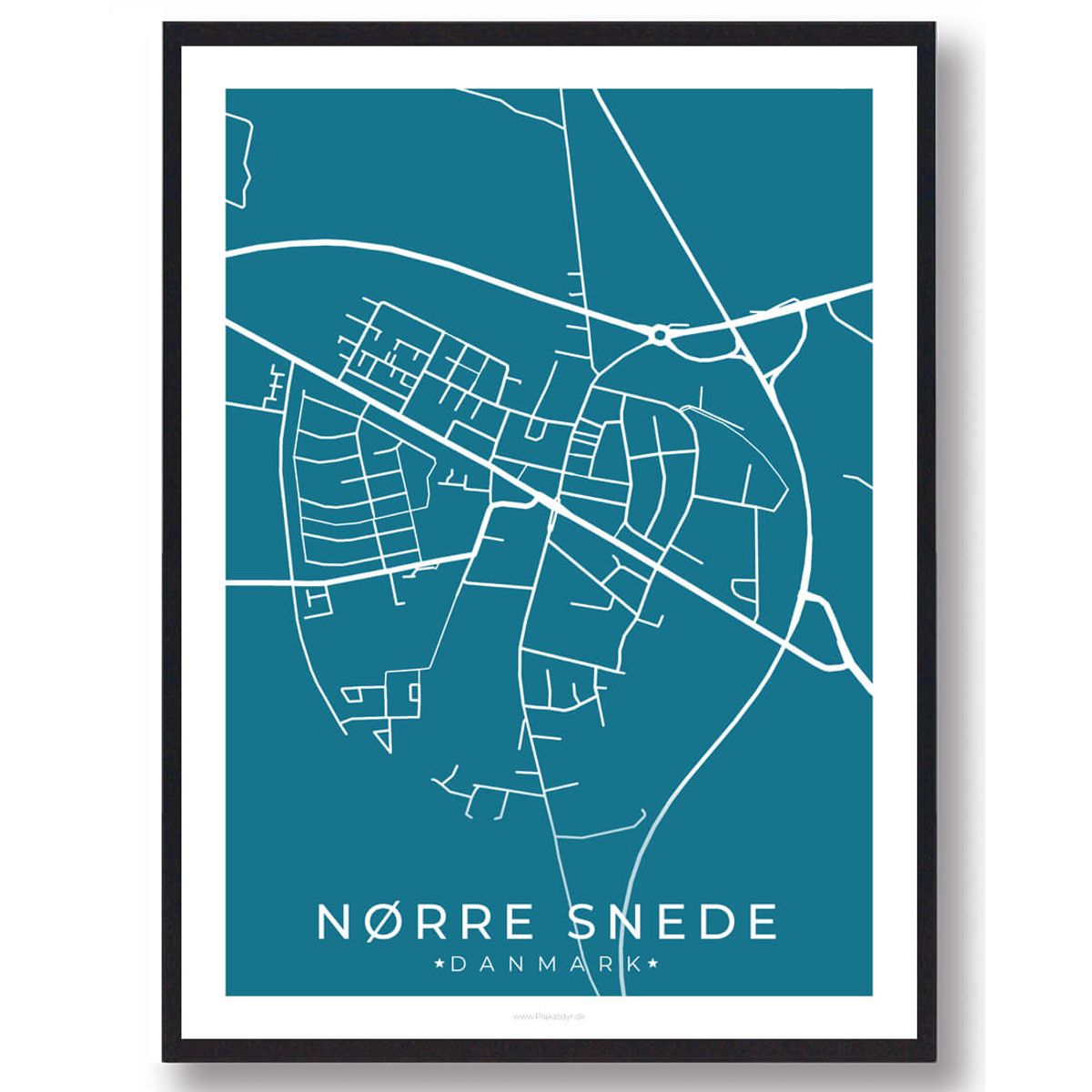 Nørre Snede by plakat - blå (Størrelse: L - 50x70cm (B2))