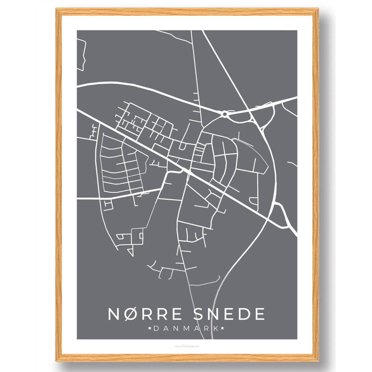 Nørre Snede by plakat - grå (Størrelse: L - 50x70cm (B2))