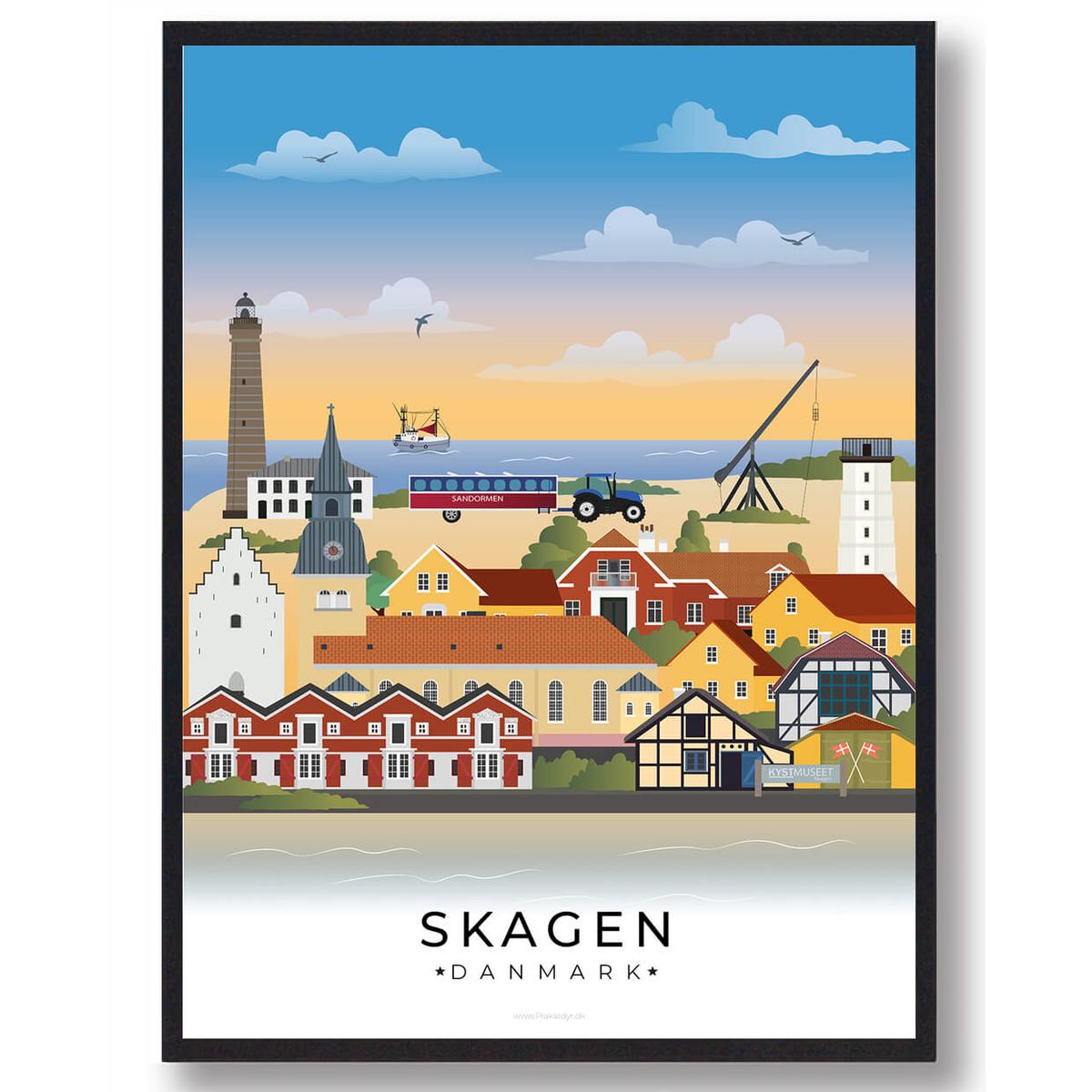 Skagen byplakat (RESTPARTI) (Størrelse: L - 50x70cm (B2))