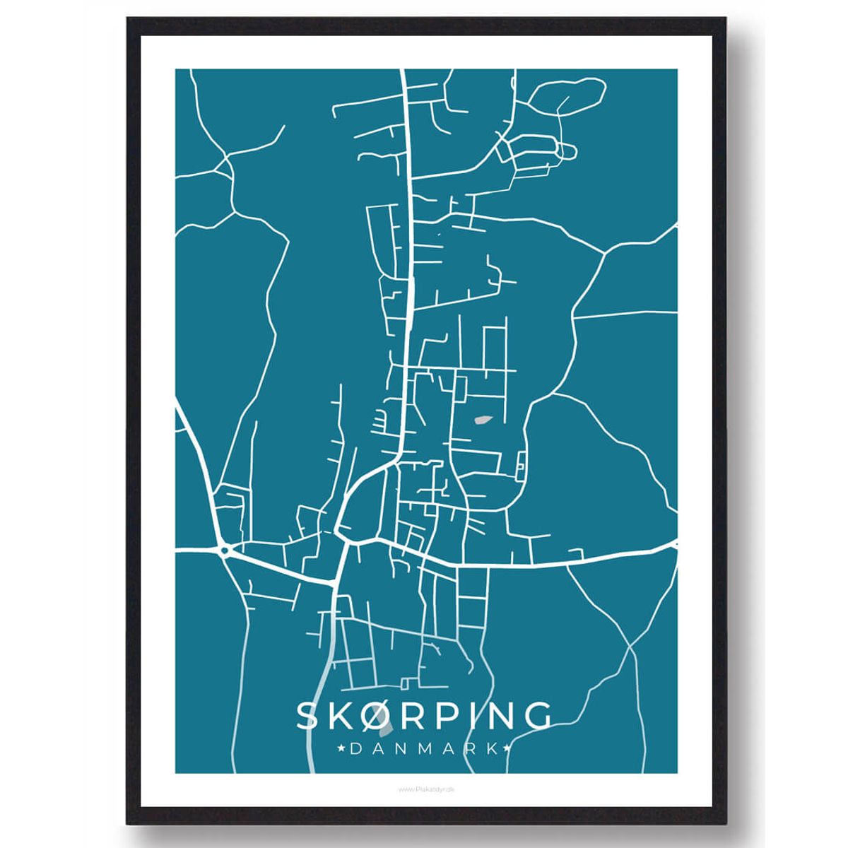 Skørping by plakat - blå (Størrelse: L - 50x70cm (B2))