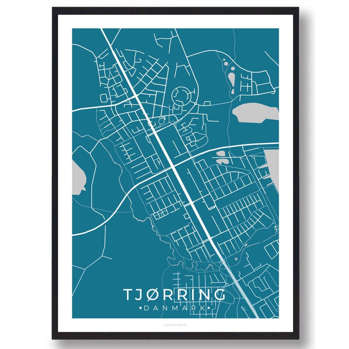 Tjørring by plakat - blå (Størrelse: L - 50x70cm (B2))