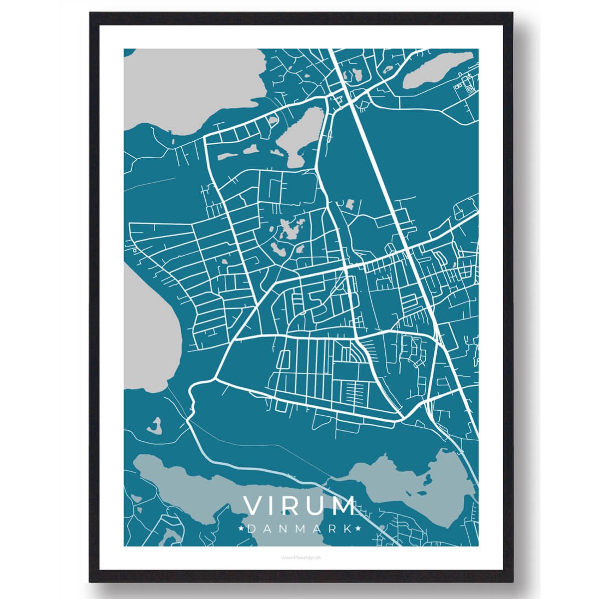 Virum by plakat - blå (Størrelse: L - 50x70cm (B2))