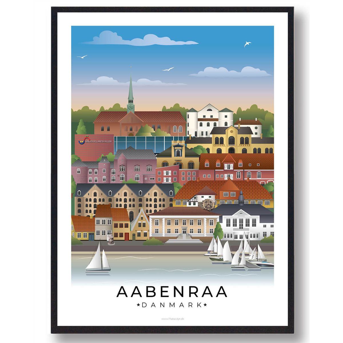 Aabenraa byplakat med hvid kant (RESTPARTI) (Størrelse: M - 30x40cm)