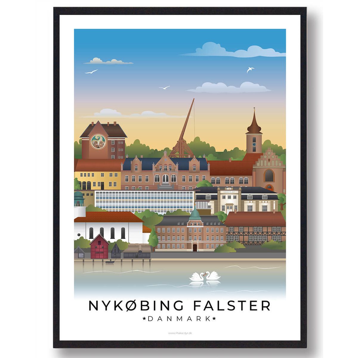 Nykøbing Falster byplakat med hvid kant (RESTPARTI) (Størrelse: M - 30x40cm)