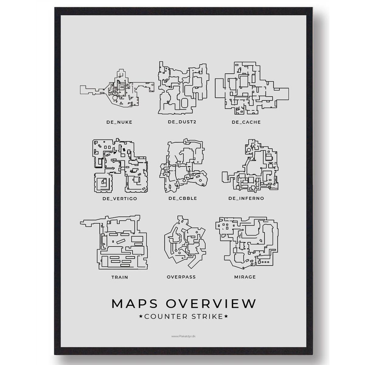 Maps overview - CS gamerplakater (Størrelse: L - 50x70cm (B2))