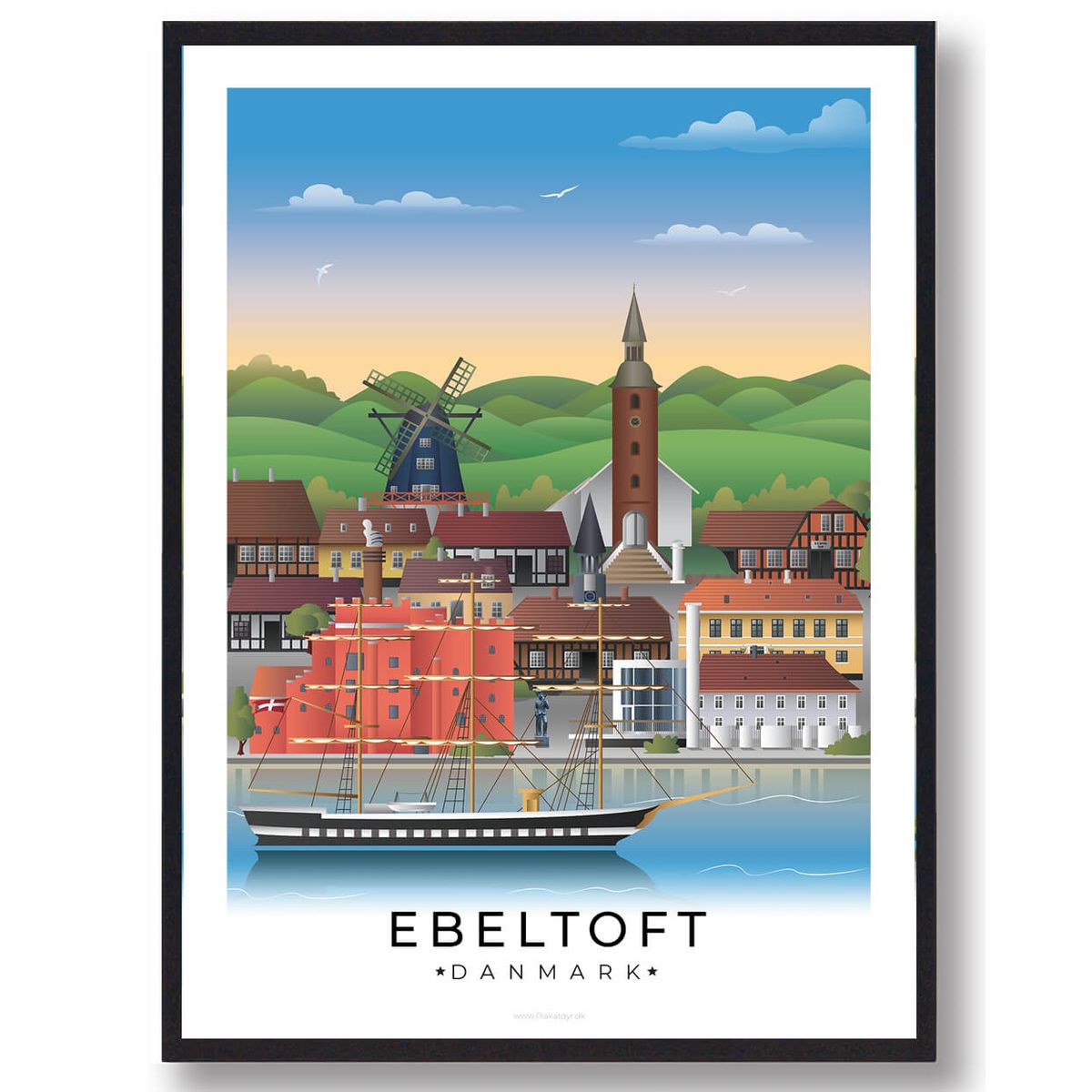 Ebeltoft byplakat med hvid kant (RESTPARTI) (Størrelse: M - 30x40cm)