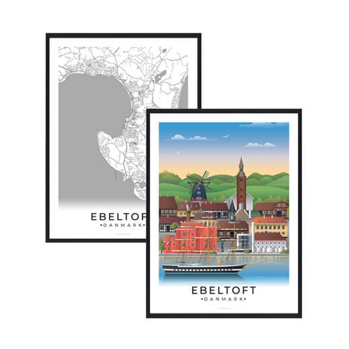 Ebeltoft byplakatsæt (Størrelse: M - 30x40cm)