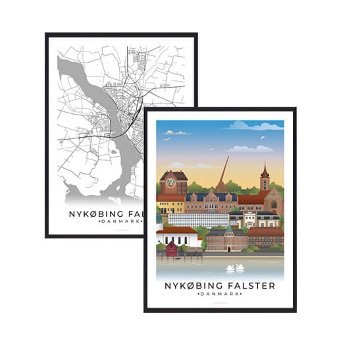 Nykøbing Falster byplakatsæt (Størrelse: M - 30x40cm)