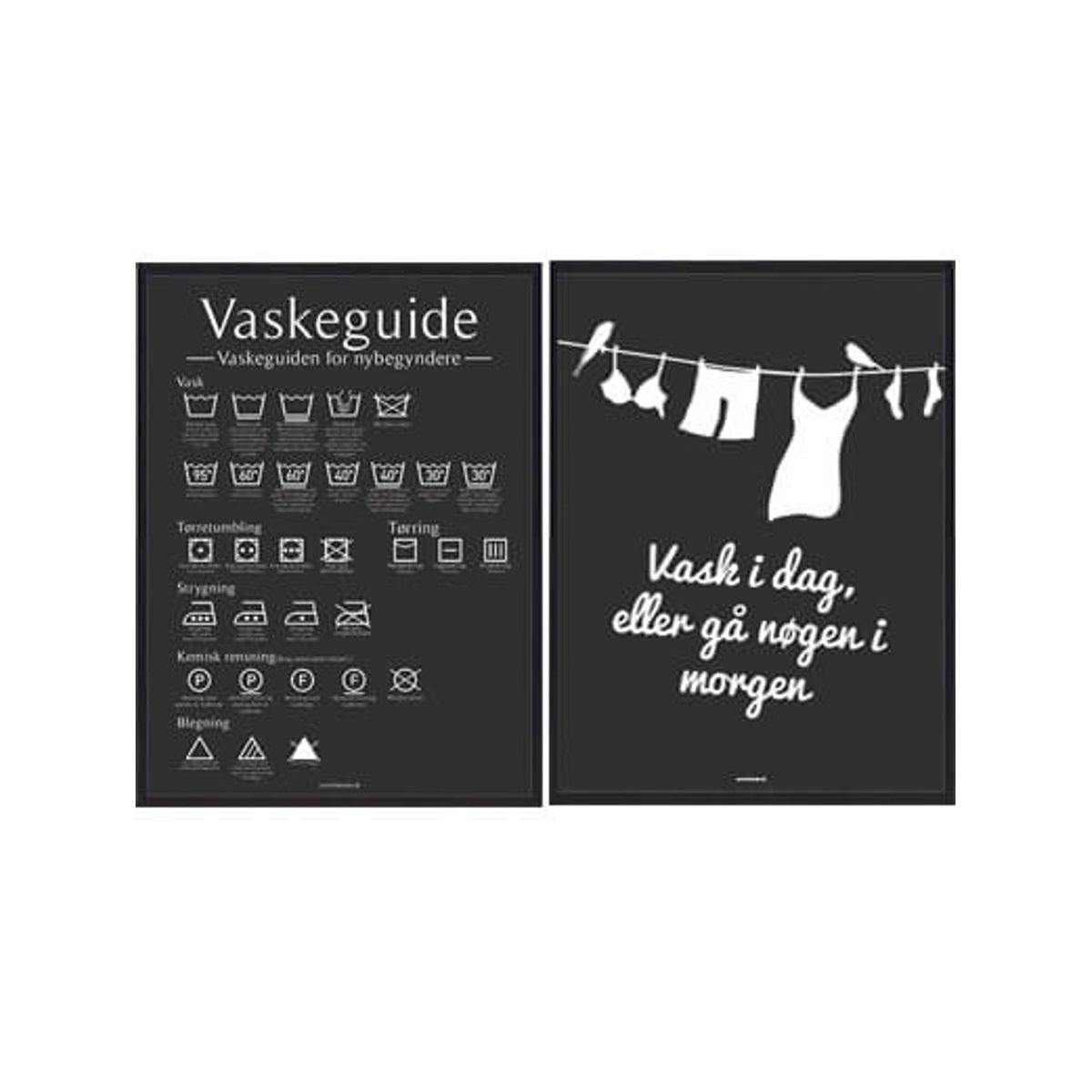 Vaskeguide og 'Vask i dag' (sort) - plakatsæt (Størrelse: L - 50x70cm (B2))