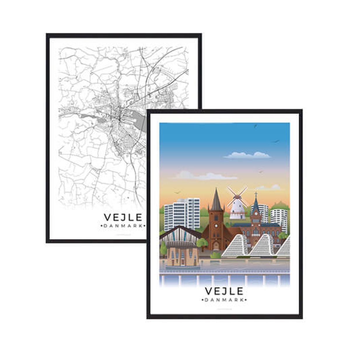 Vejle byplakatsæt (Størrelse: M - 30x40cm)