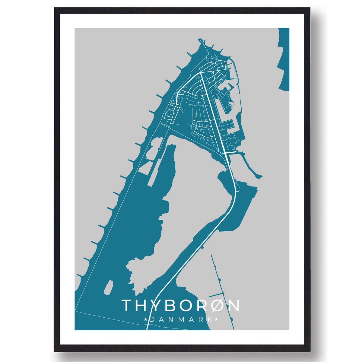 Thyborøn plakat - blå (Størrelse: L - 50x70cm (B2))