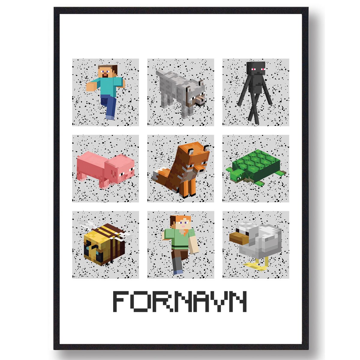 Minecraft gamerplakater med navn (grå) (Størrelse: L - 50x70cm (B2))