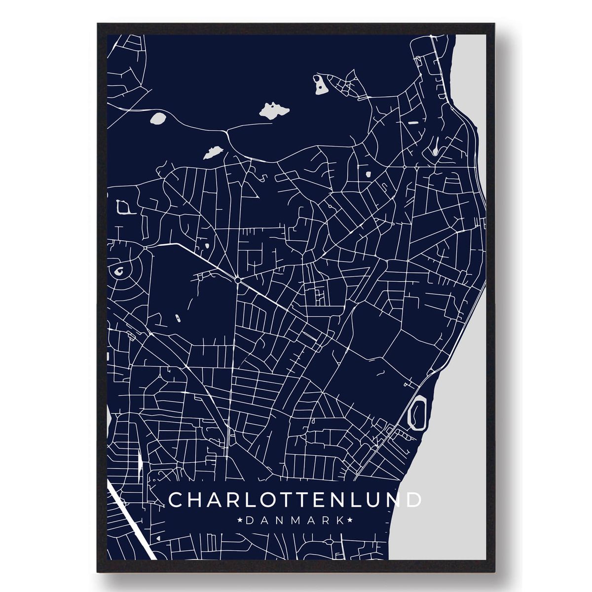 Charlottenlund plakat - mørkeblå (Størrelse: L - 50x70cm (B2))