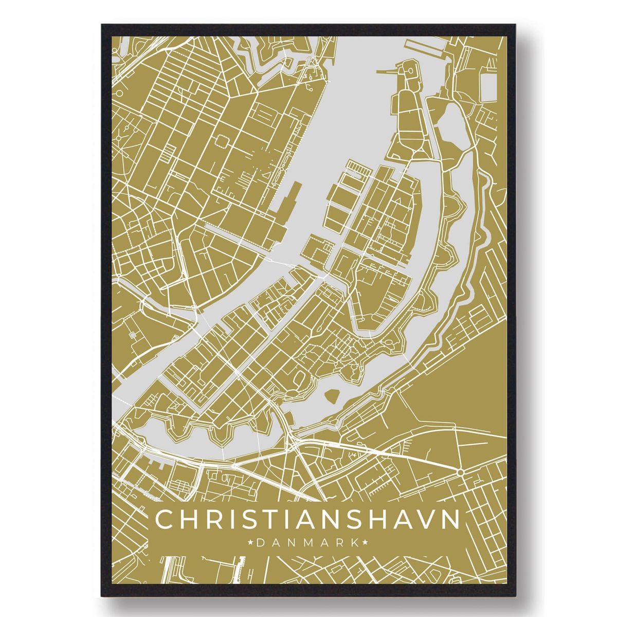 Christianshavn byplakat - gul (Størrelse: L - 50x70cm (B2))