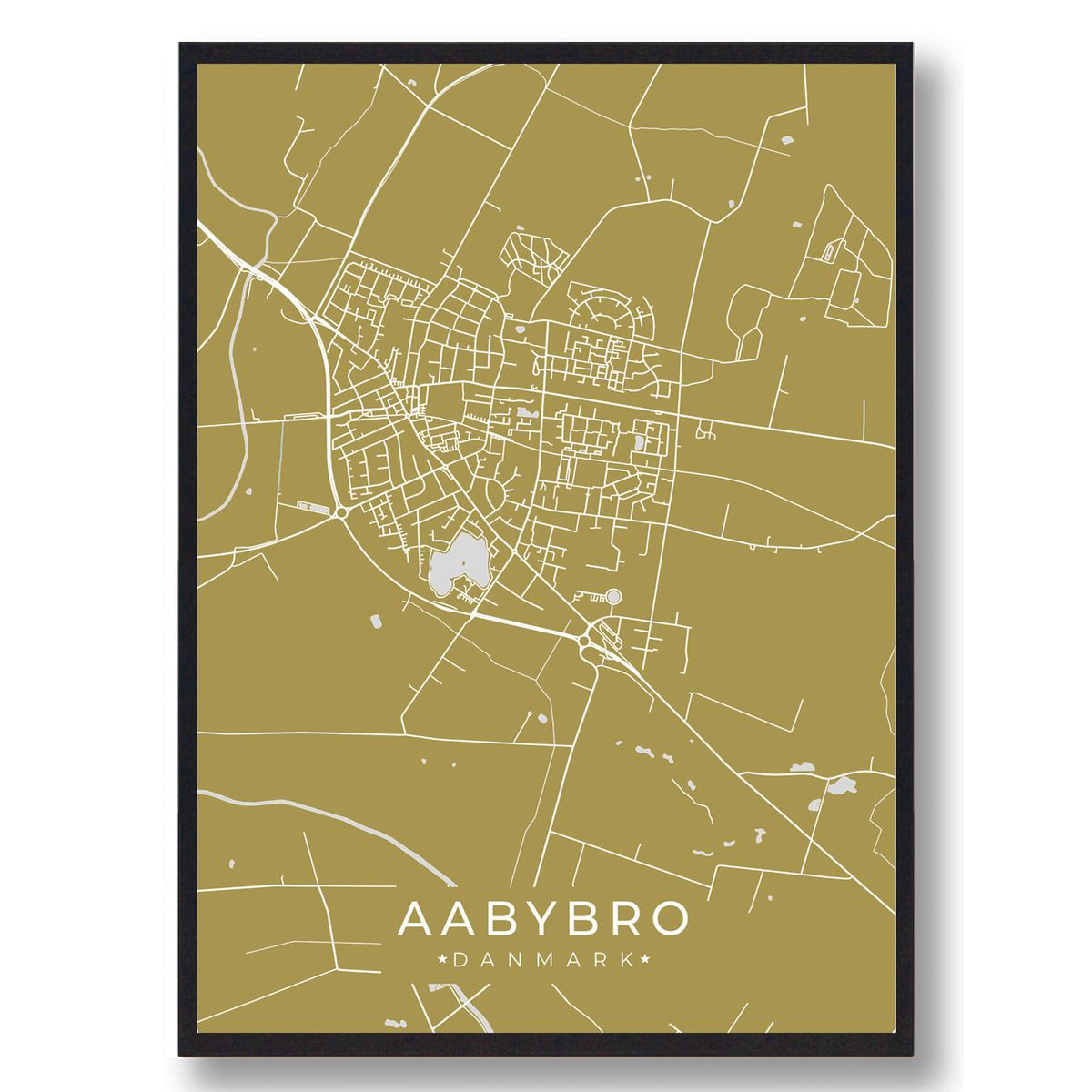 Aabybro plakat - gul (Størrelse: L - 50x70cm (B2))