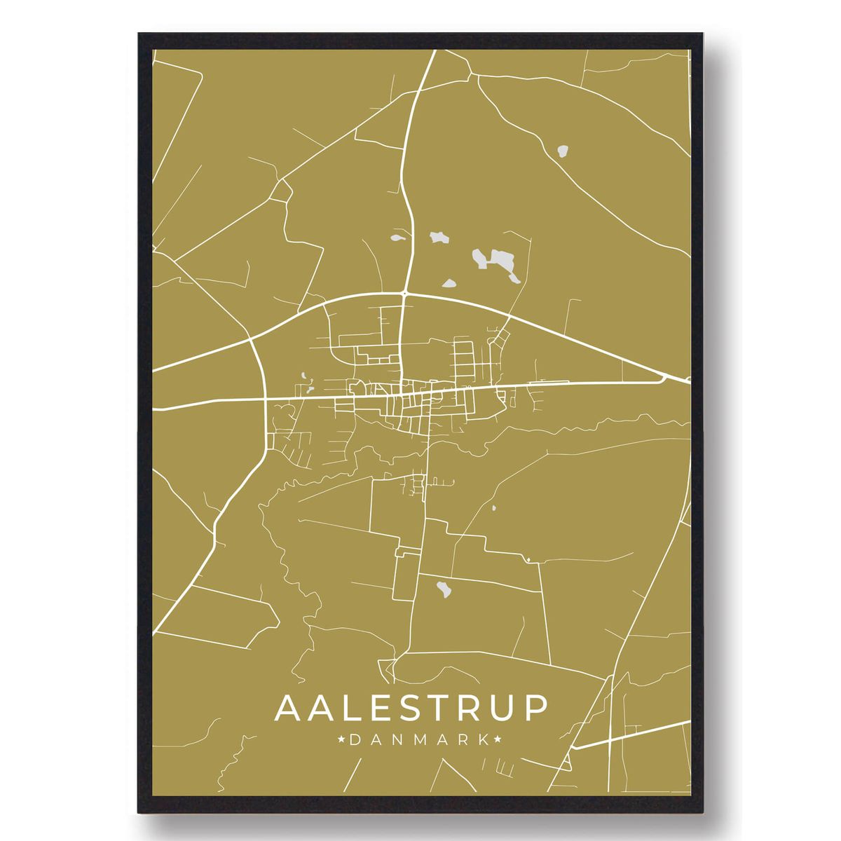 Aalestrup byplakat - gul (Størrelse: L - 50x70cm (B2))