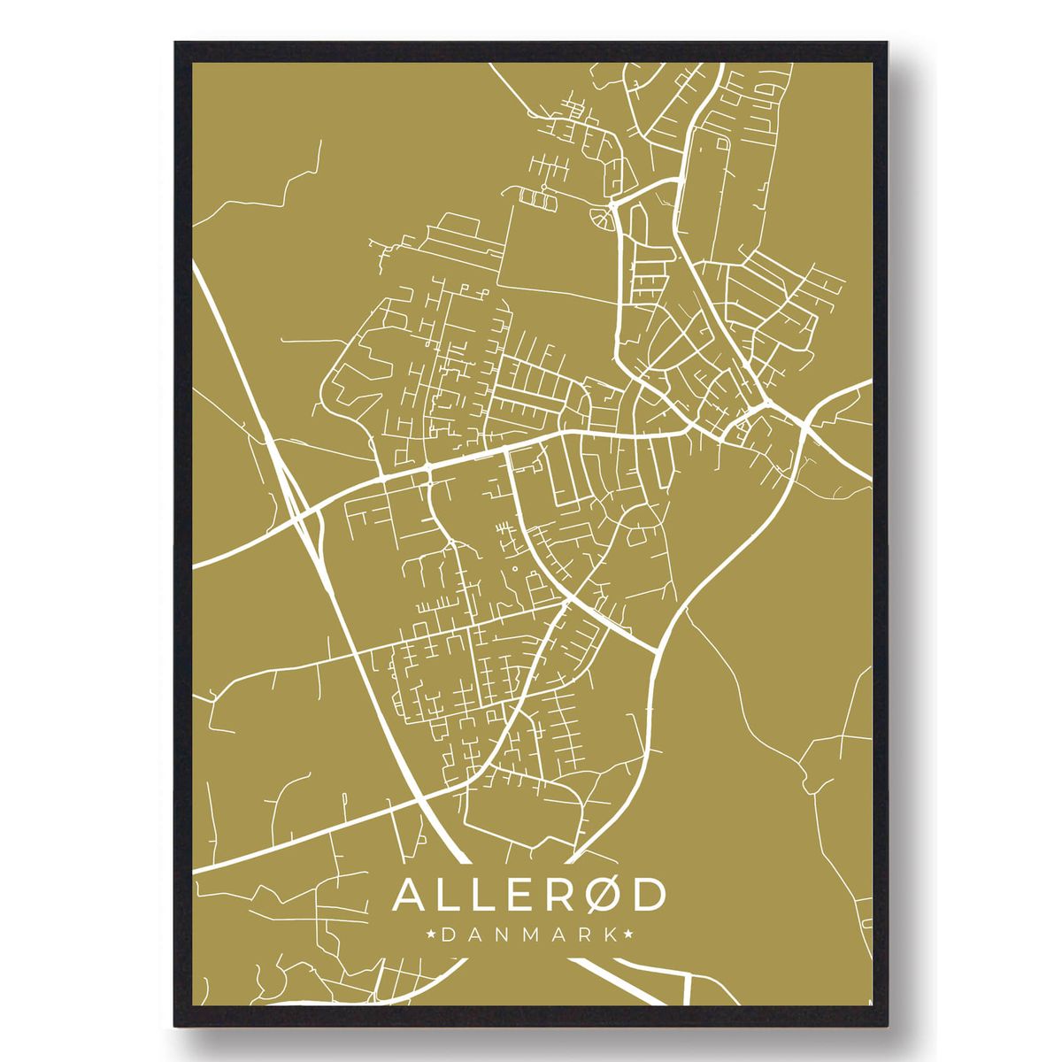 Allerød byplakat - gul (Størrelse: L - 50x70cm (B2))