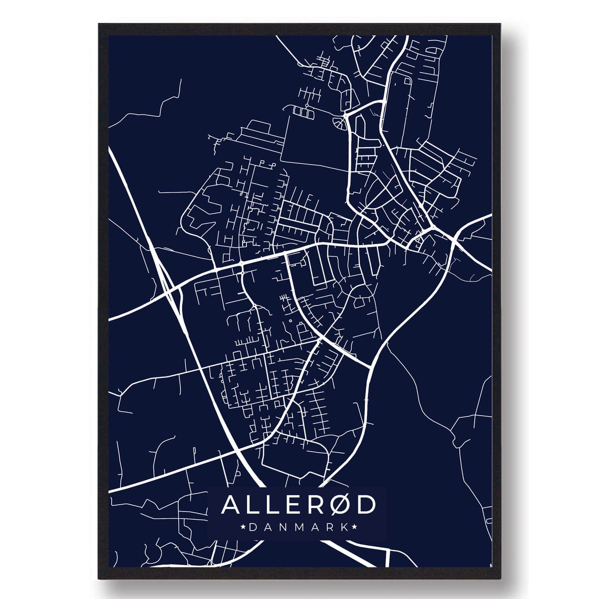 Allerød byplakat - mørkeblå (Størrelse: L - 50x70cm (B2))