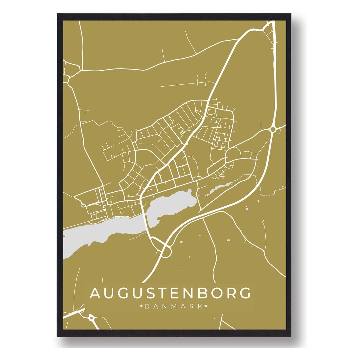 Augustenborg byplakat - gul (Størrelse: L - 50x70cm (B2))