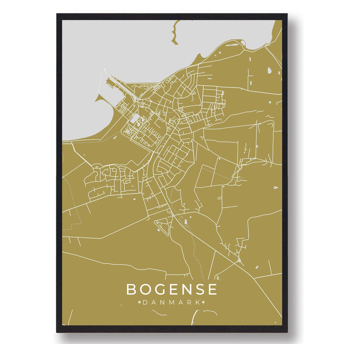 Bogense plakat - gul (Størrelse: L - 50x70cm (B2))