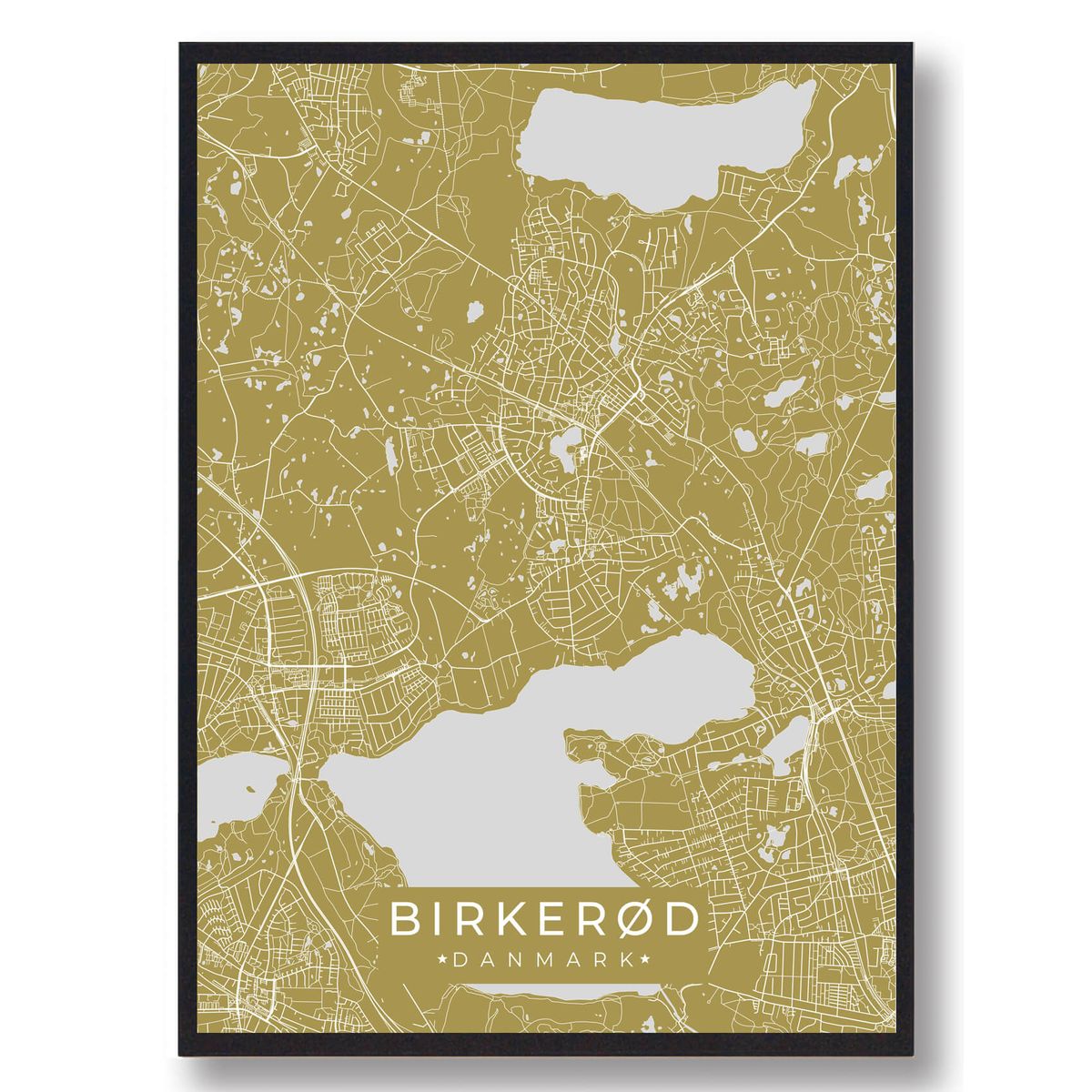 Birkerød plakat - gul (Størrelse: L - 50x70cm (B2))