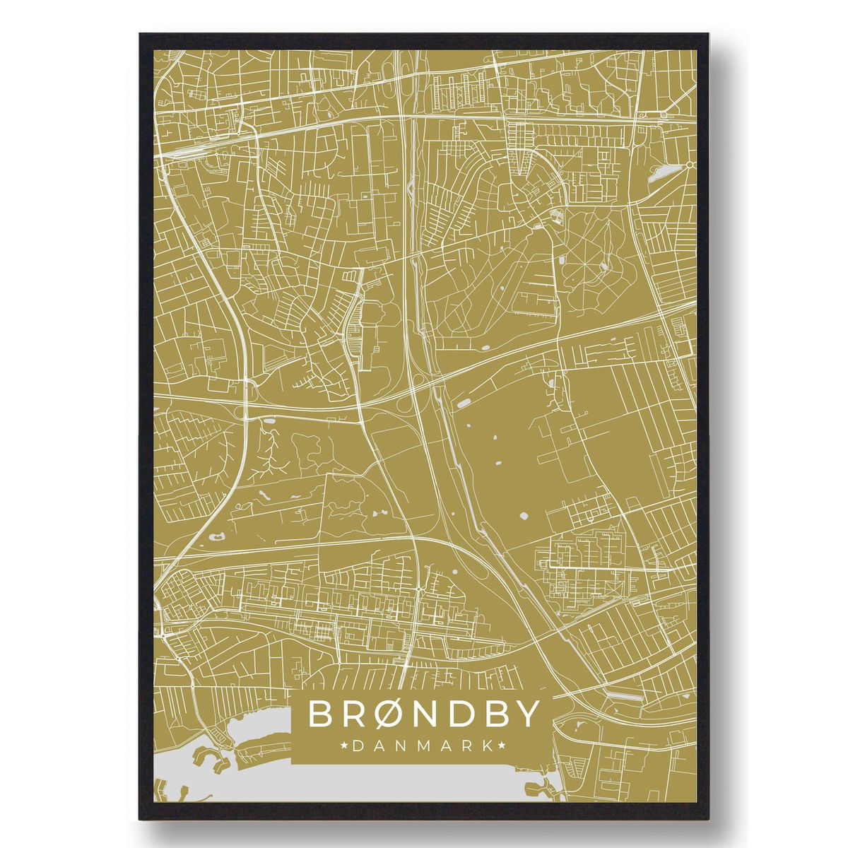 Brøndby plakat - gul (Størrelse: L - 50x70cm (B2))