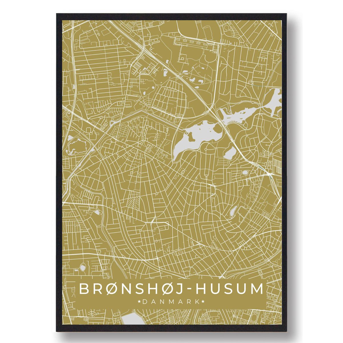 Brønshøj-Husum byplakat - gul (Størrelse: L - 50x70cm (B2))