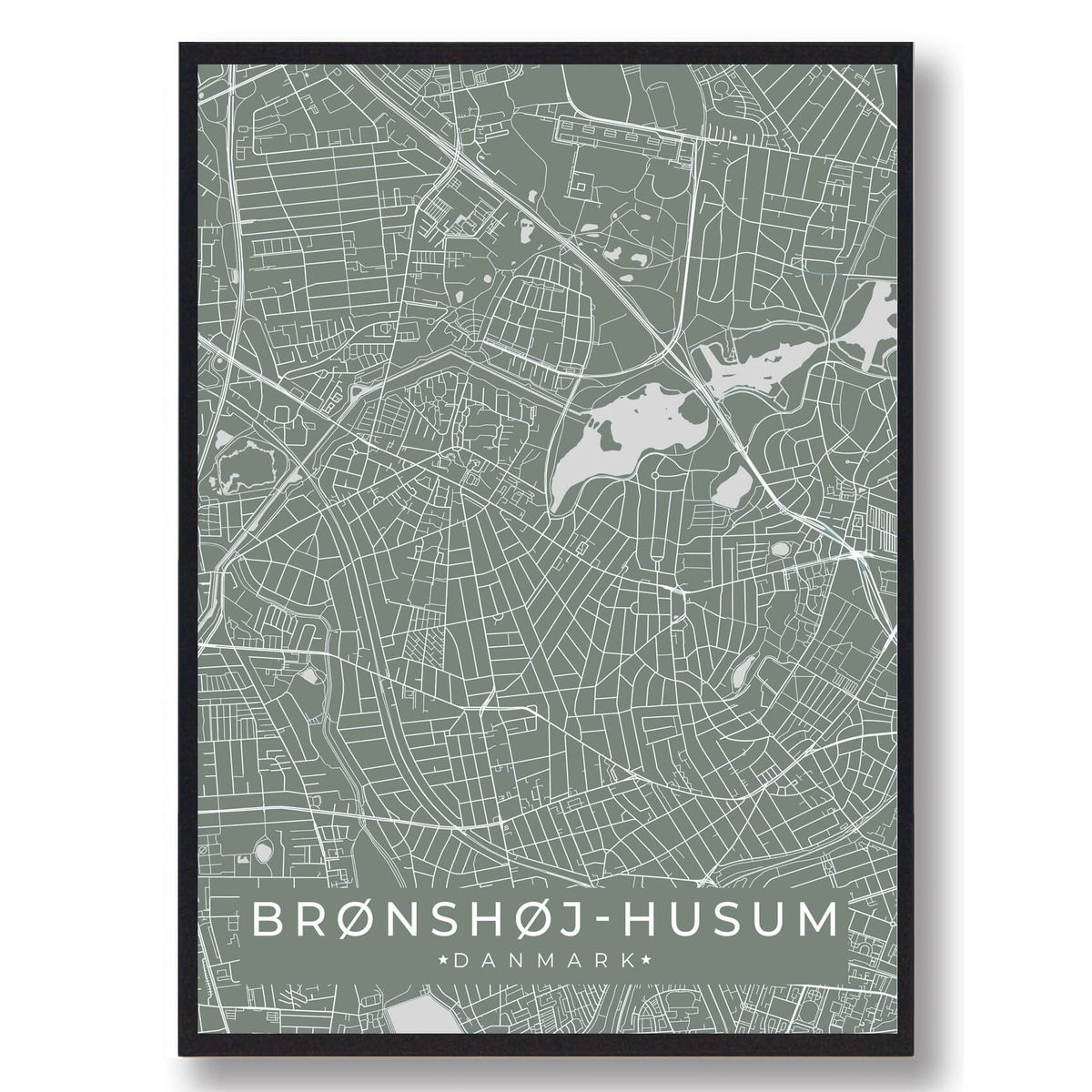 Brønshøj-Husum byplakat - grøn (Størrelse: L - 50x70cm (B2))