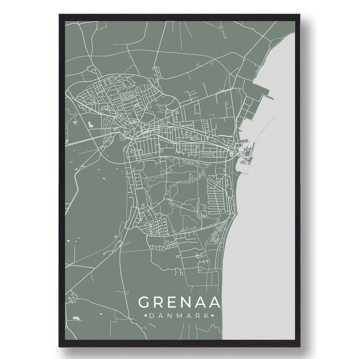 Grenaa plakat - grøn (Størrelse: L - 50x70cm (B2))