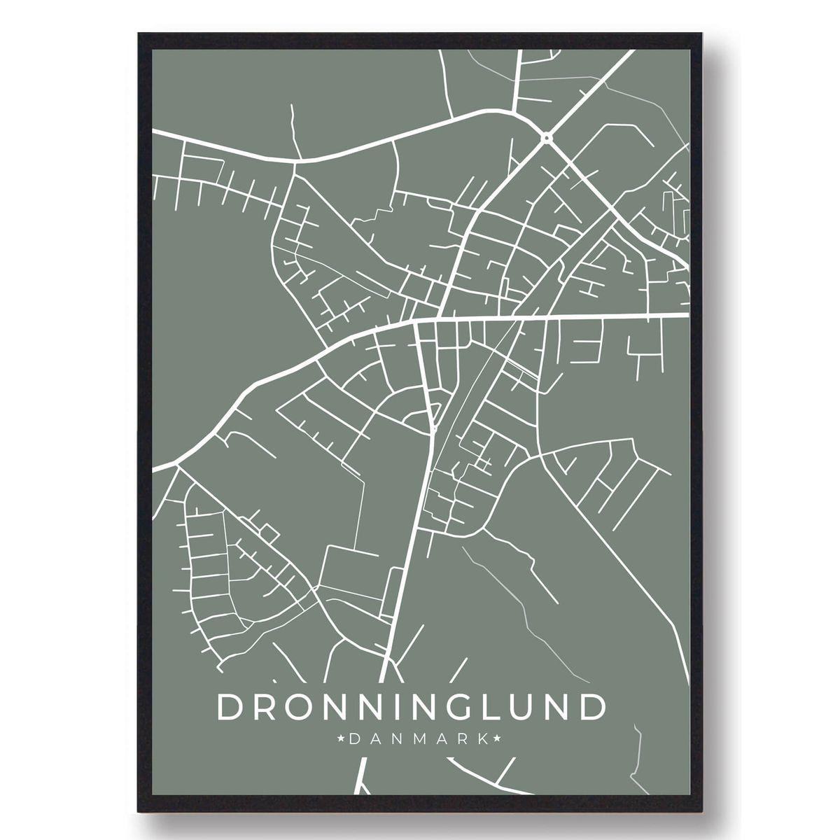 Dronninglund byplakat - grøn (Størrelse: L - 50x70cm (B2))