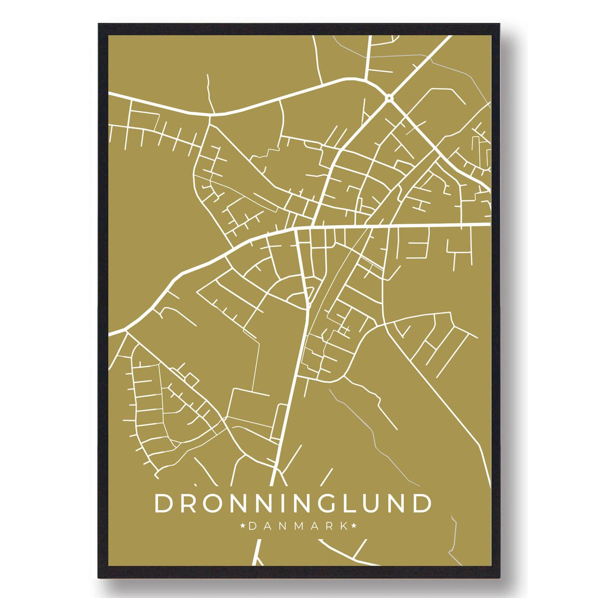 Dronninglund byplakat - gul (Størrelse: L - 50x70cm (B2))